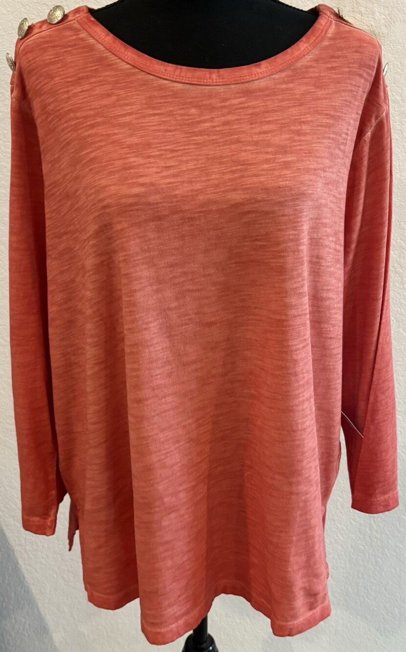 Chicos Orange Spice Slub Button Shoulder Tab Tee Size 3 (XL) NWT